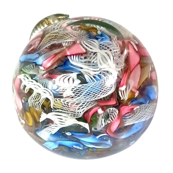 Murano Tutti Frutti Aventurine Zanfirico Dichroic Art Glass Apple Paperweight Sc - Picture 4 of 13